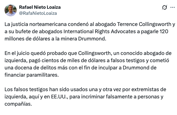 Pantallazo del post de Rafael Nieto